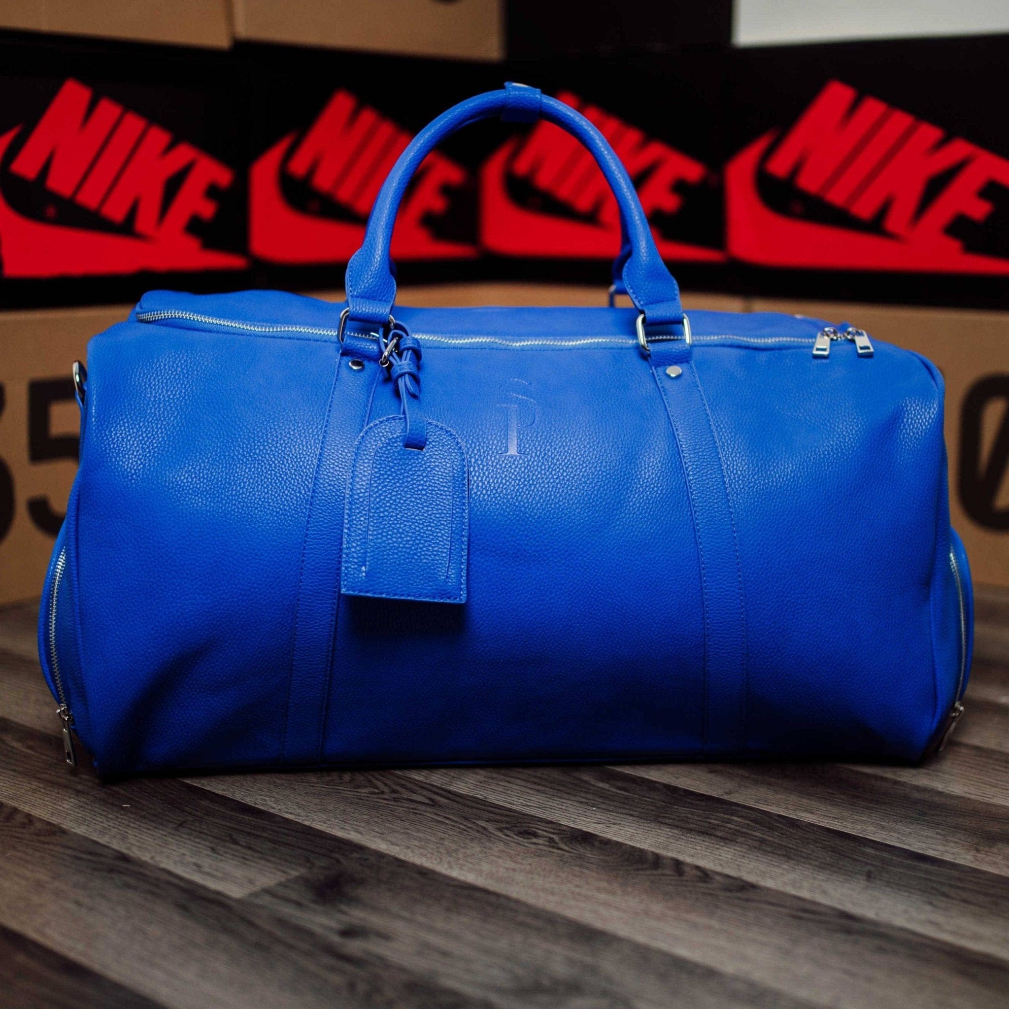 Royal Blue Leather Duffle Bag - Wize - Z