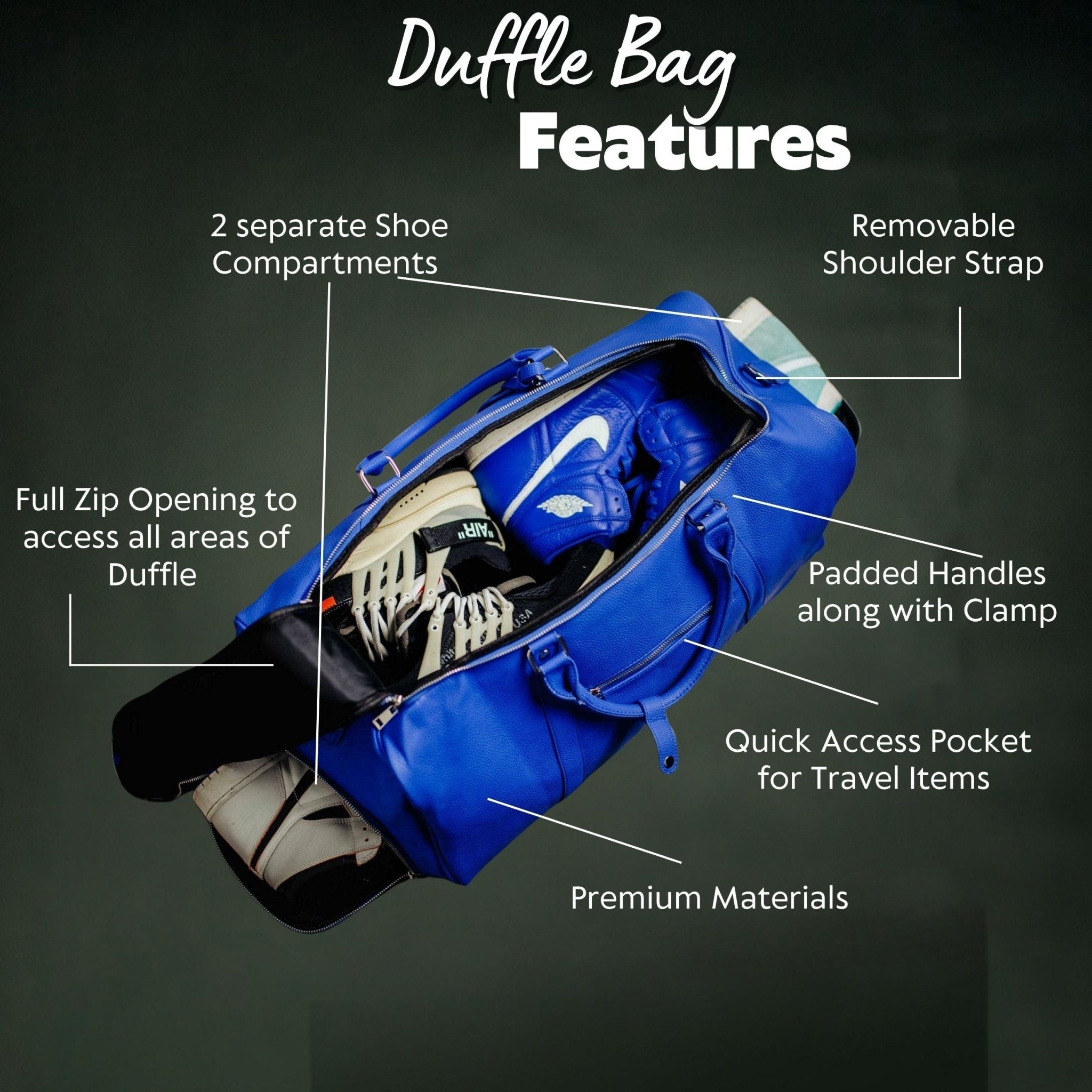 Royal Blue Leather Duffle Bag - Wize - Z