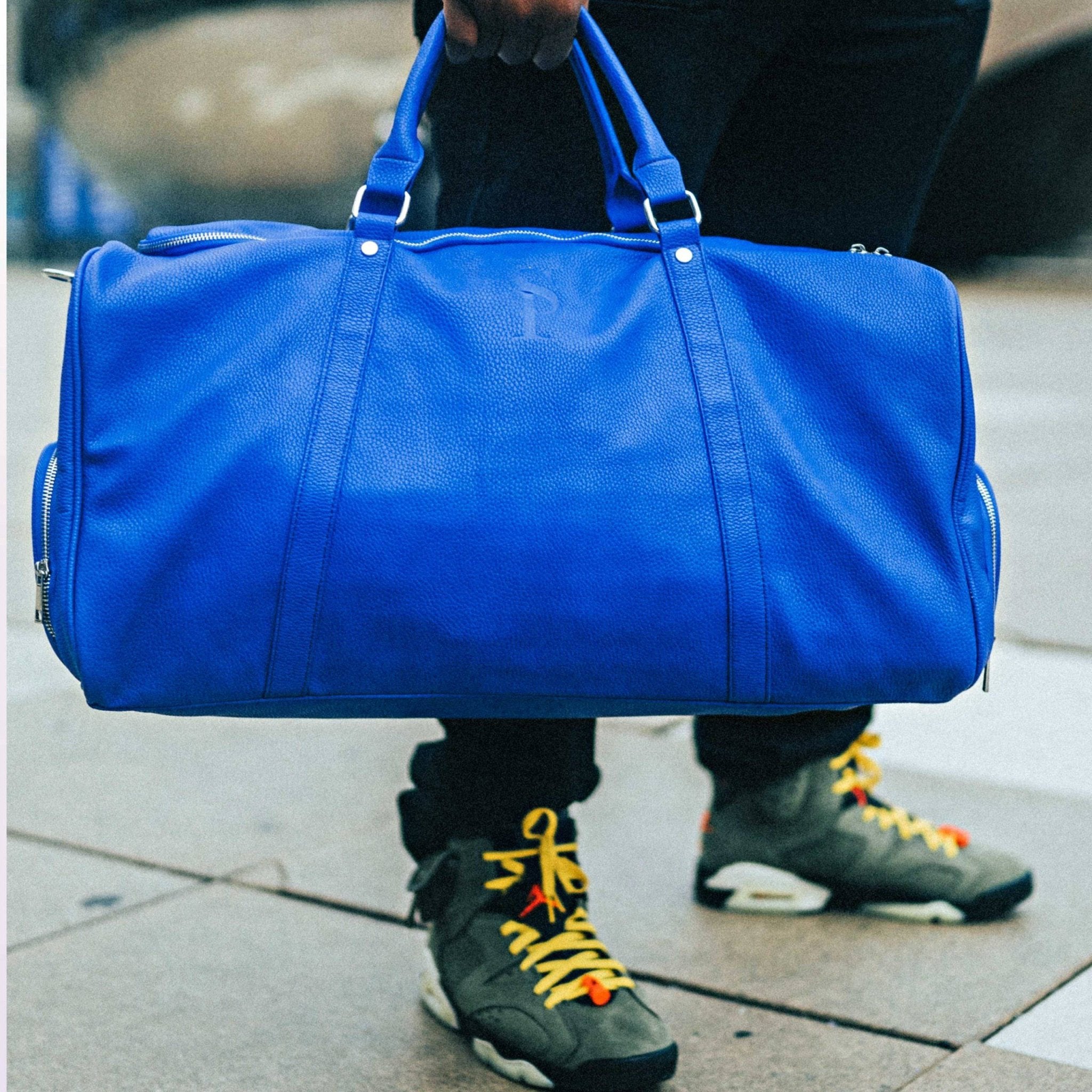Royal Blue Leather Duffle Bag - Wize - Z