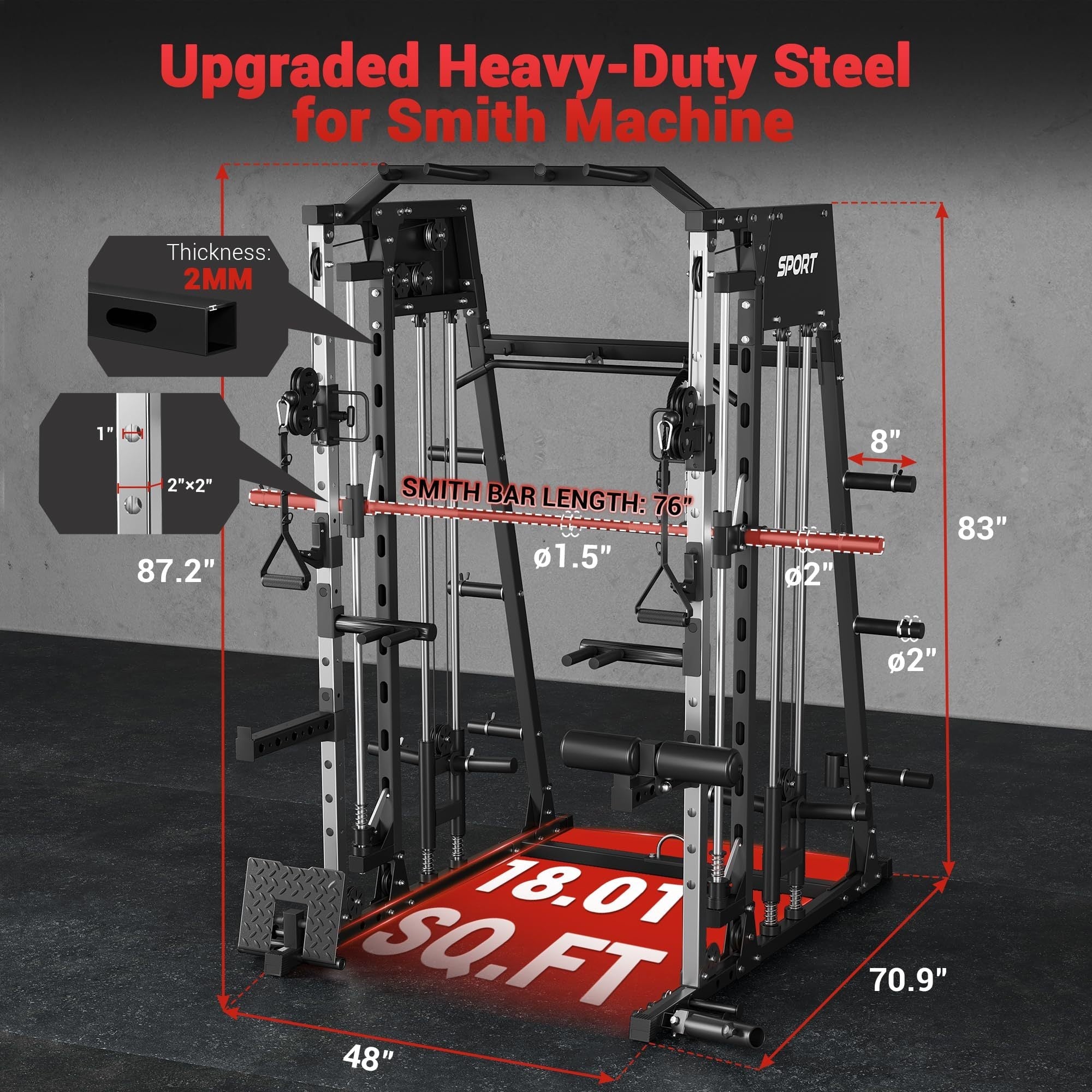 Smith Machine for Home Gym, Multifunctional Strength Training Power Cage - Wize - Z