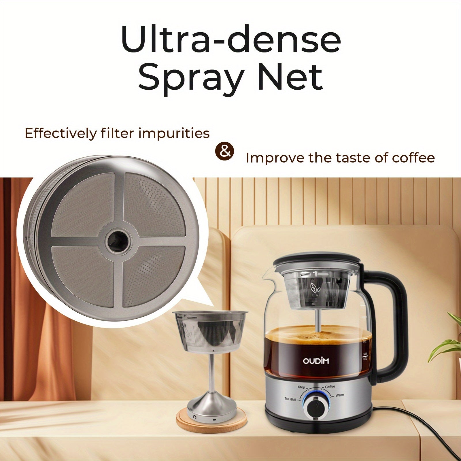 Spray Method Drip Coffee Maker, 1.2L, 600W, BPA-Free, Glass Stainless Steel Tea Kettle - Wize-Z