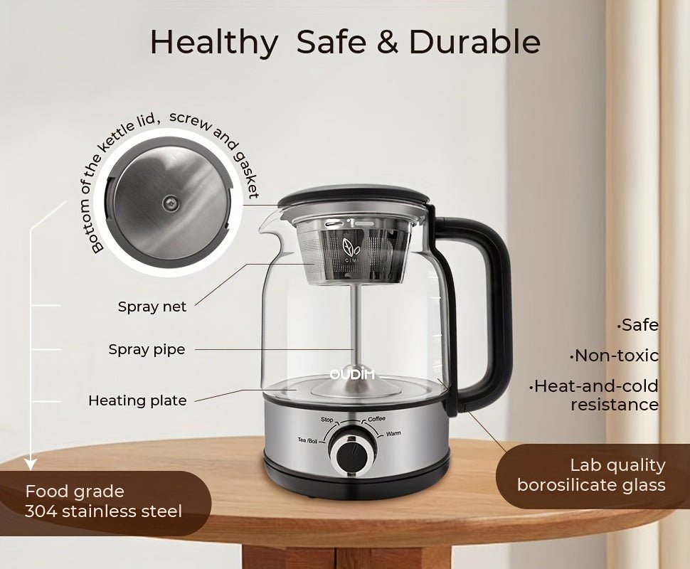 Spray Method Drip Coffee Maker, 1.2L, 600W, BPA-Free, Glass Stainless Steel Tea Kettle - Wize-Z