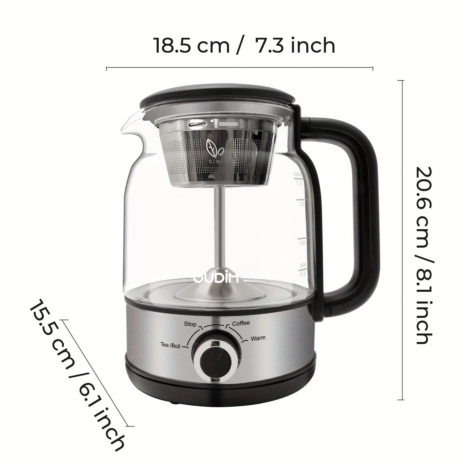 Spray Method Drip Coffee Maker, 1.2L, 600W, BPA-Free, Glass Stainless Steel Tea Kettle - Wize-Z
