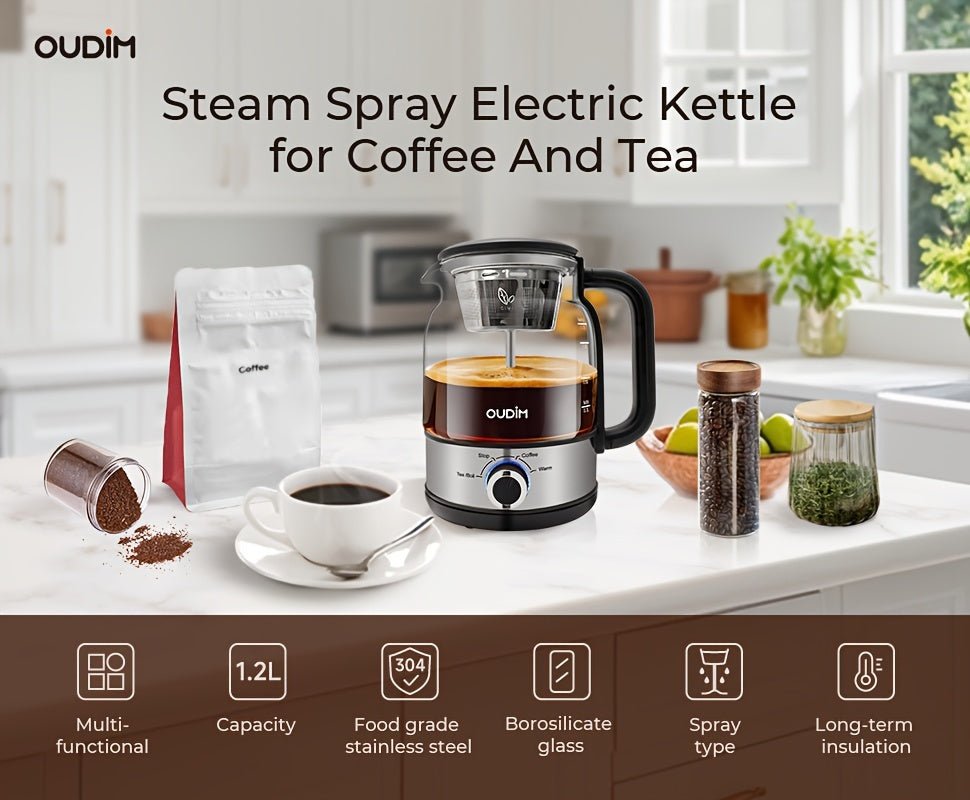 Spray Method Drip Coffee Maker, 1.2L, 600W, BPA-Free, Glass Stainless Steel Tea Kettle - Wize-Z