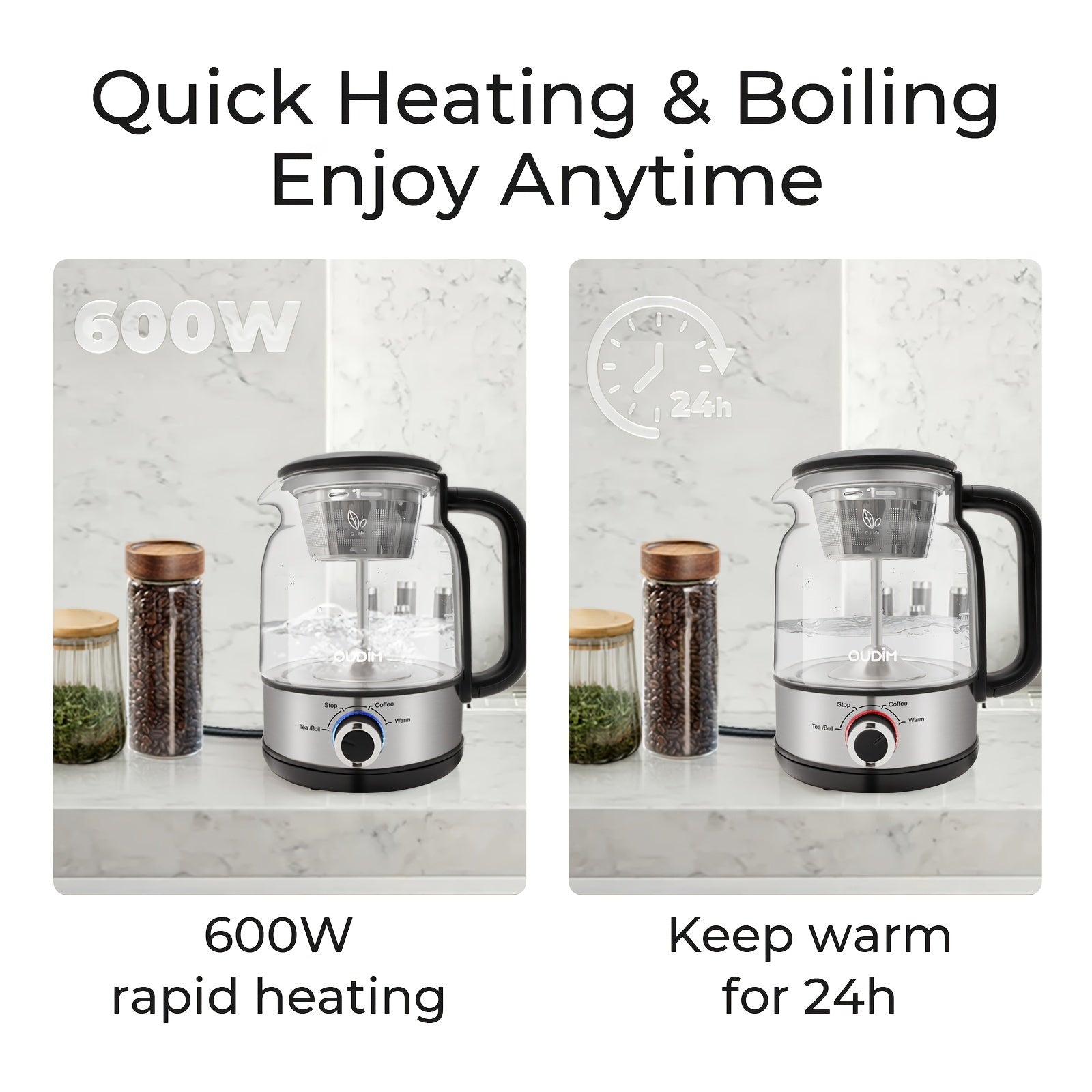 Spray Method Drip Coffee Maker, 1.2L, 600W, BPA-Free, Glass Stainless Steel Tea Kettle - Wize-Z