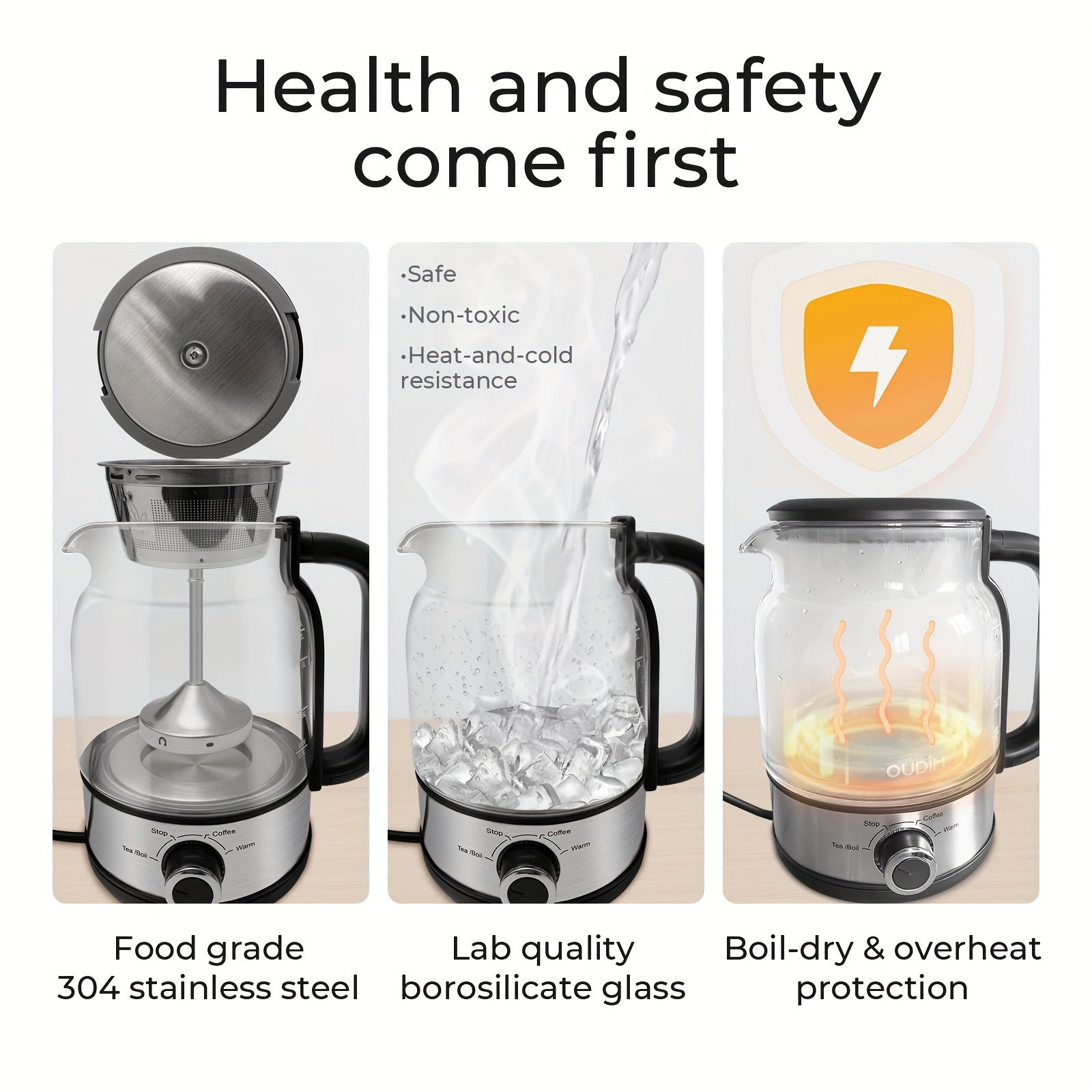 Spray Method Drip Coffee Maker, 1.2L, 600W, BPA-Free, Glass Stainless Steel Tea Kettle - Wize-Z