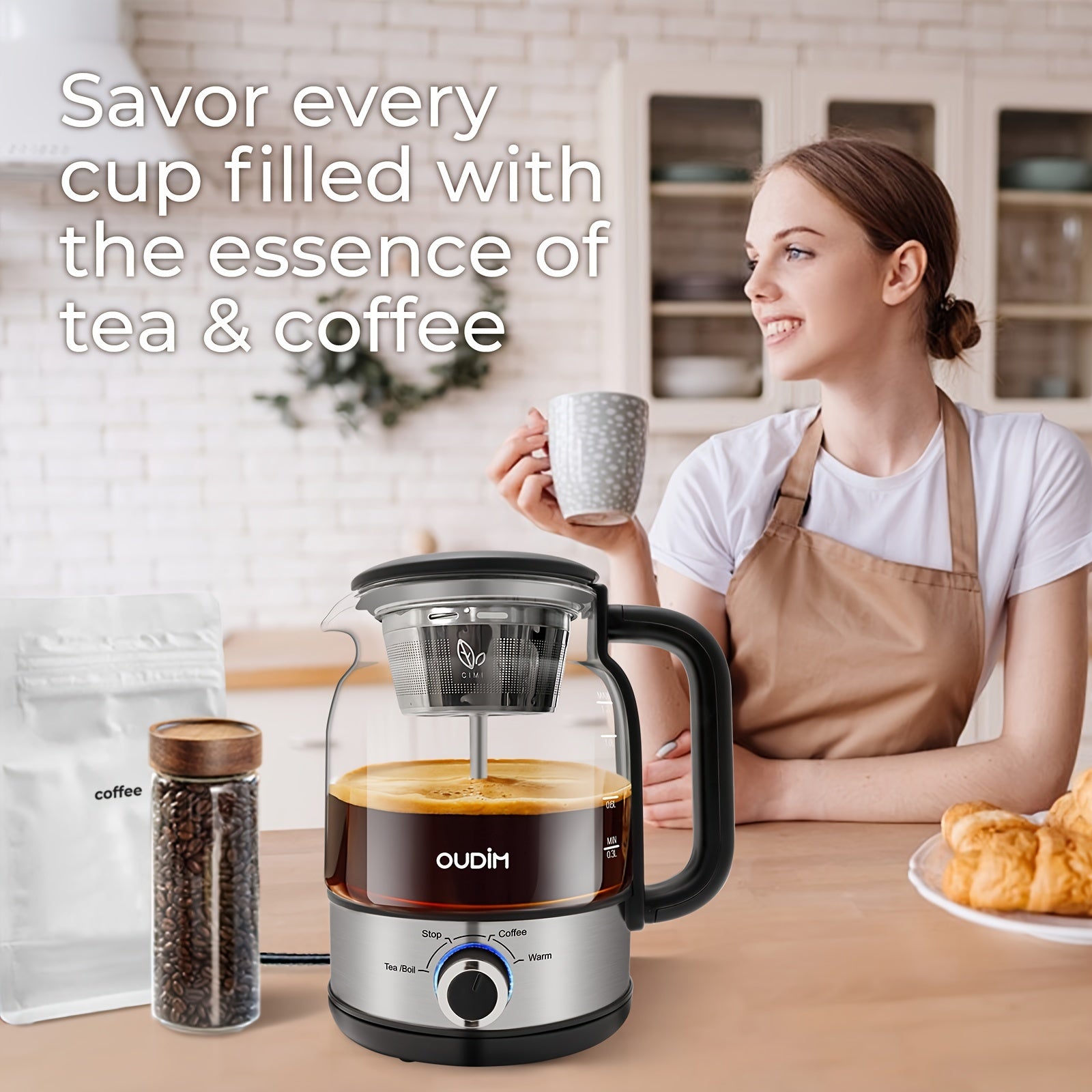Spray Method Drip Coffee Maker, 1.2L, 600W, BPA-Free, Glass Stainless Steel Tea Kettle - Wize-Z