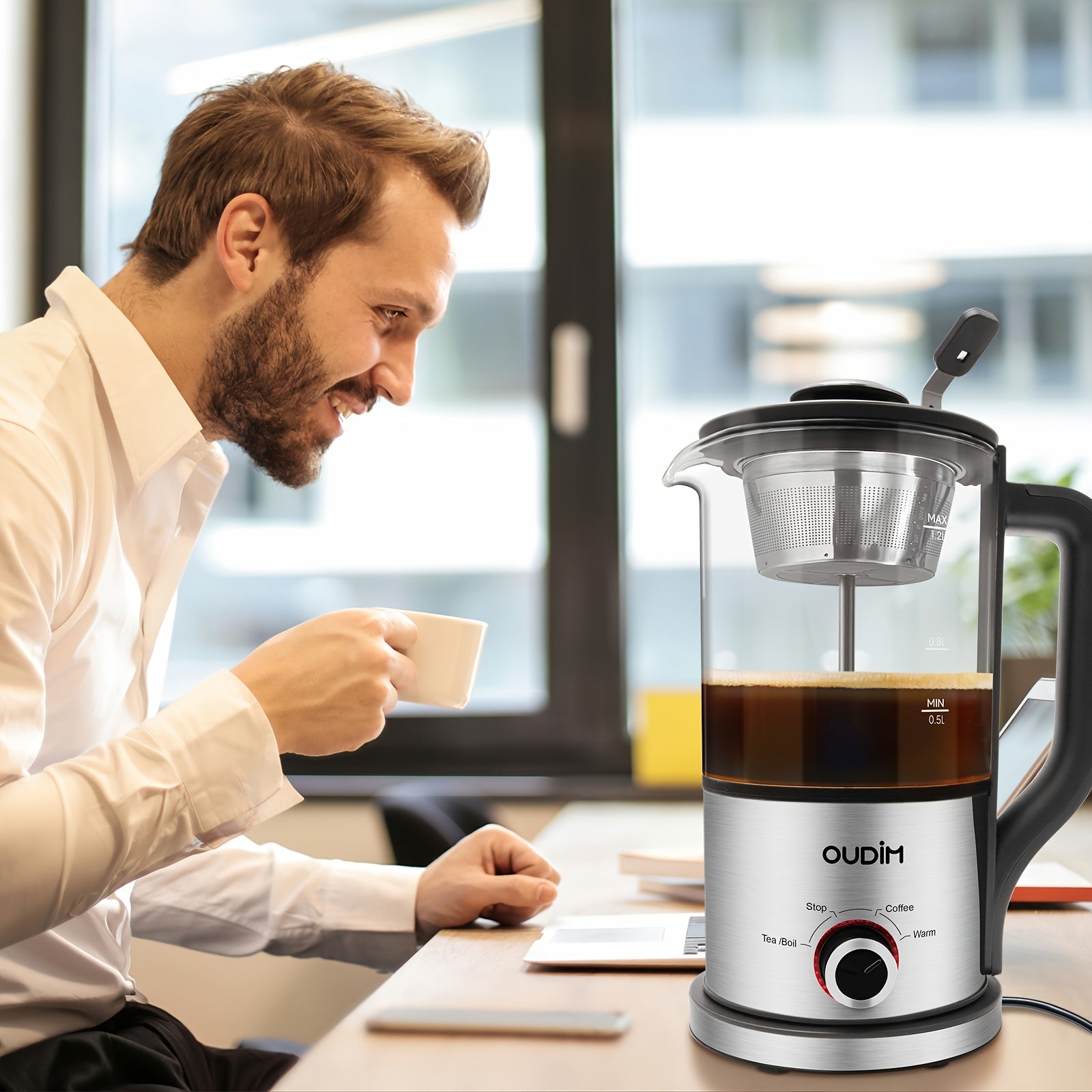 Spray Method Drip Coffee Maker, 1.2L, 600W, BPA-Free, Glass Stainless Steel Tea Kettle - Wize-Z