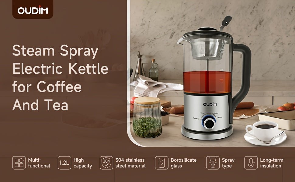 Spray Method Drip Coffee Maker, 1.2L, 600W, BPA-Free, Glass Stainless Steel Tea Kettle - Wize-Z