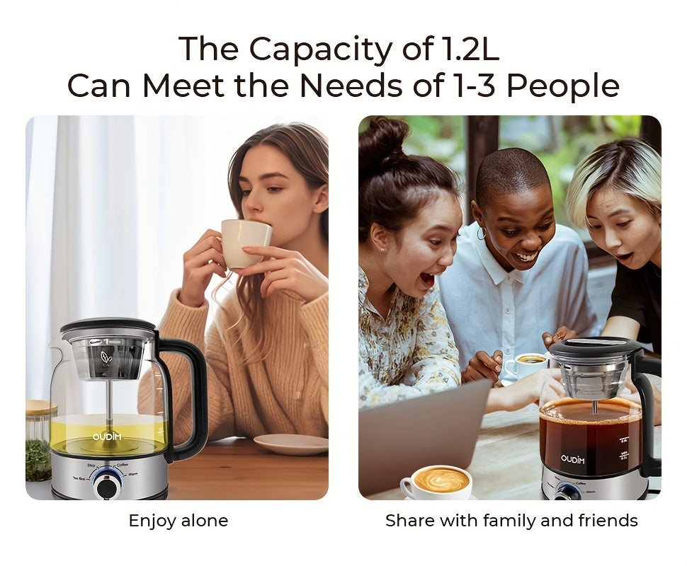 Spray Method Drip Coffee Maker, 1.2L, 600W, BPA-Free, Glass Stainless Steel Tea Kettle - Wize-Z