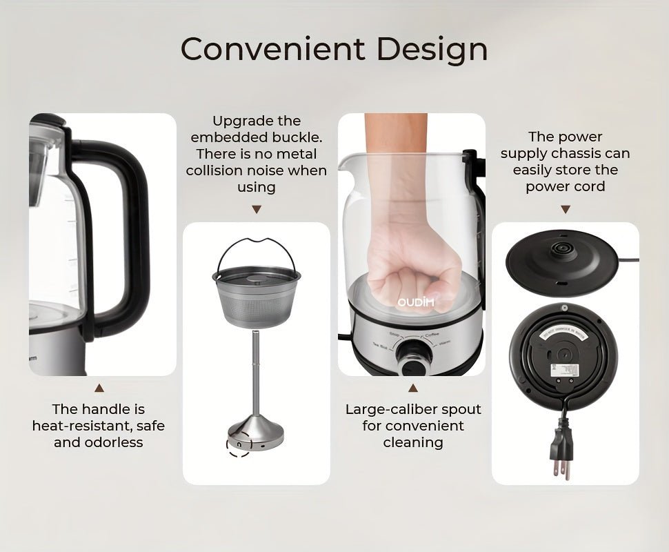 Spray Method Drip Coffee Maker, 1.2L, 600W, BPA-Free, Glass Stainless Steel Tea Kettle - Wize-Z