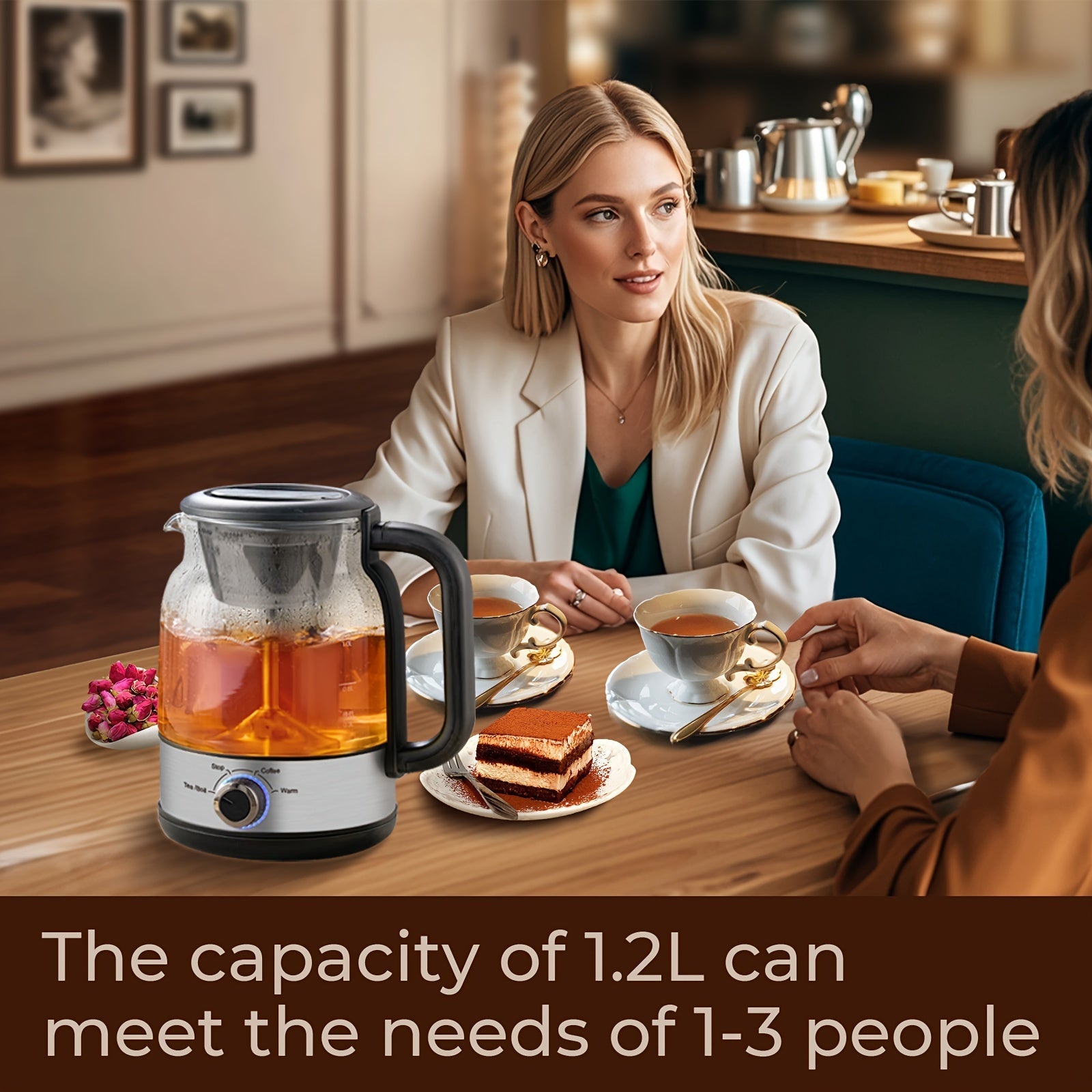 Spray Method Drip Coffee Maker, 1.2L, 600W, BPA-Free, Glass Stainless Steel Tea Kettle - Wize-Z