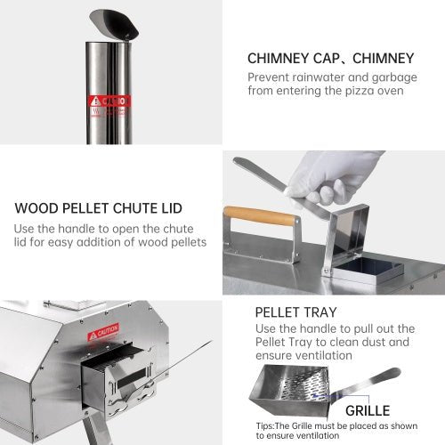 Stainless Steel Pizza Oven Outdoor 12 Automatic Rotatable Pizza Ovens,Portable Wood Fired Pizza Oven Pizza Maker With Timer, Built - in Thermometer,Pizza Cutter - Wize - Z