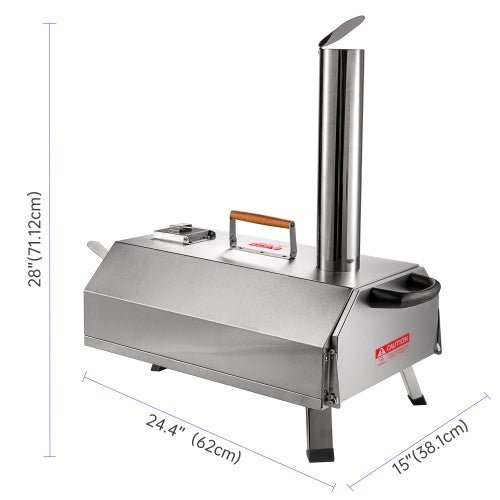Stainless Steel Pizza Oven Outdoor 12 Automatic Rotatable Pizza Ovens,Portable Wood Fired Pizza Oven Pizza Maker With Timer, Built - in Thermometer,Pizza Cutter - Wize - Z