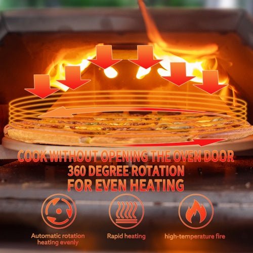 Stainless Steel Pizza Oven Outdoor 12 Automatic Rotatable Pizza Ovens,Portable Wood Fired Pizza Oven Pizza Maker With Timer, Built - in Thermometer,Pizza Cutter - Wize - Z