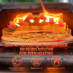 Stainless Steel Pizza Oven Outdoor 12 Automatic Rotatable Pizza Ovens,Portable Wood Fired Pizza Oven Pizza Maker With Timer, Built - in Thermometer,Pizza Cutter - Wize - Z