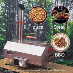 Stainless Steel Pizza Oven Outdoor 12 Automatic Rotatable Pizza Ovens,Portable Wood Fired Pizza Oven Pizza Maker With Timer, Built - in Thermometer,Pizza Cutter - Wize - Z