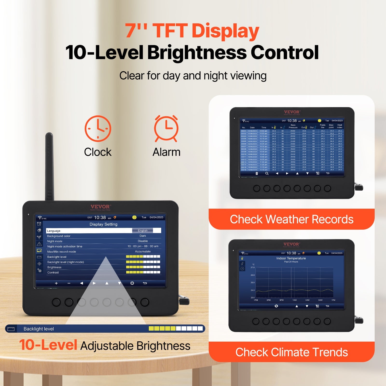 VEVOR 7 - in - 1 Solar - Powered Wi - Fi Weather Station 7" TFT with Outdoor Sensor - Wize - Z