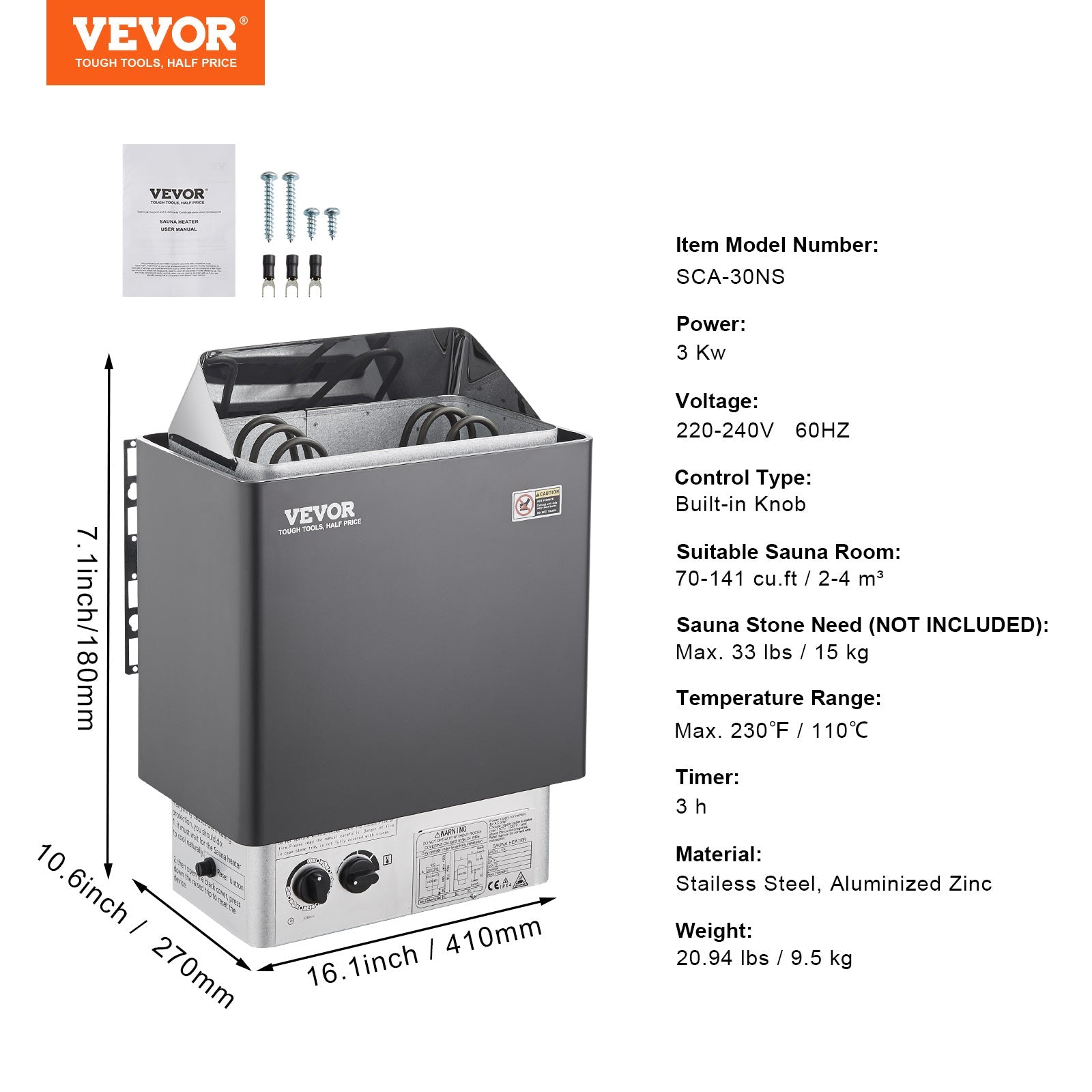 VEVOR Sauna Heater, 3KW 220V Electric Sauna Stove, Steam Bath Sauna Heater - Wize - Z