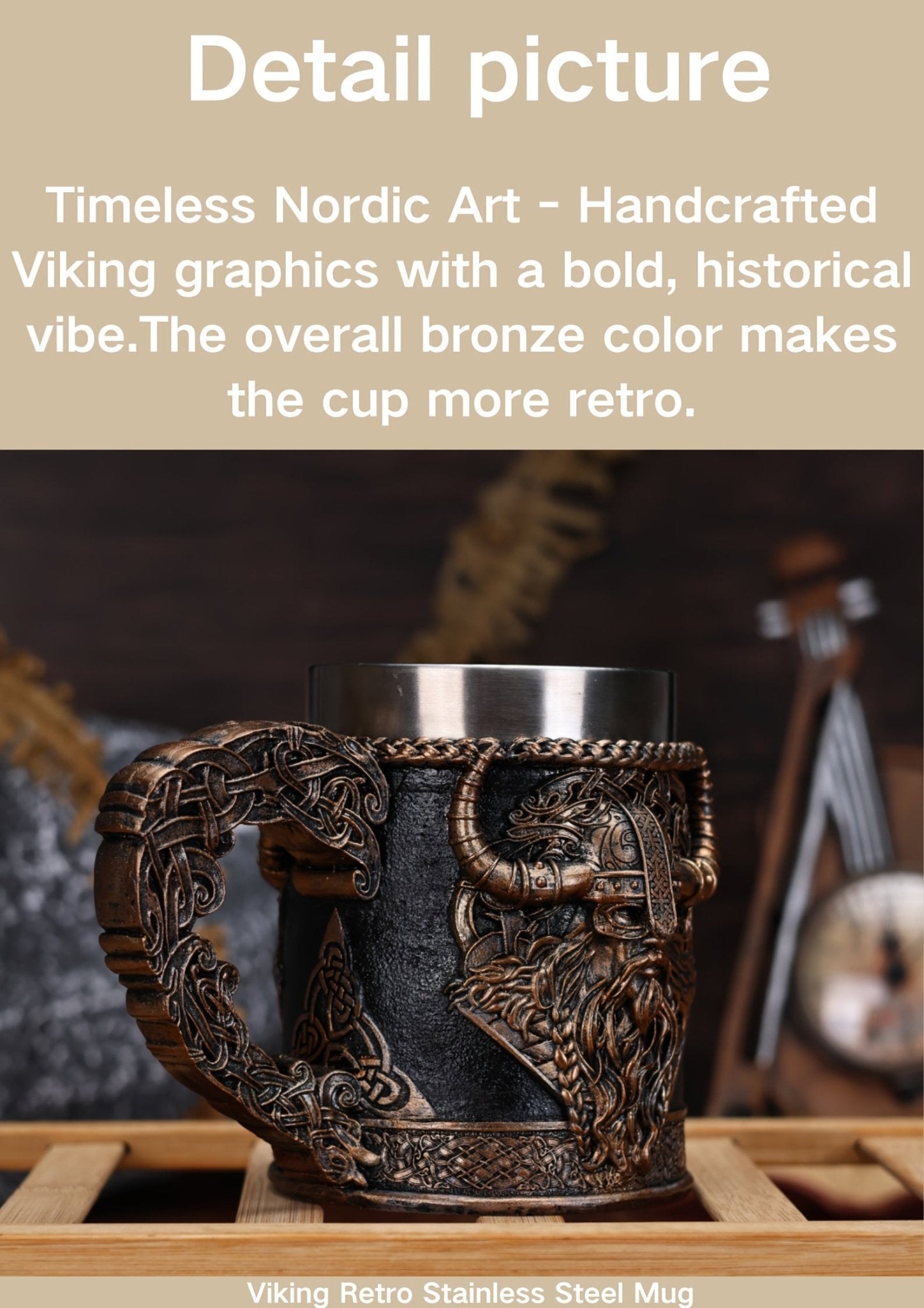 Viking Vintage Stainless Steel Mug – Durable Coffee & Milk Cup - Wize - Z