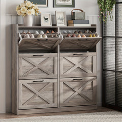 Washed Gray Shoe Storage Cabinet With 6 Flip Drawers - Wize - Z