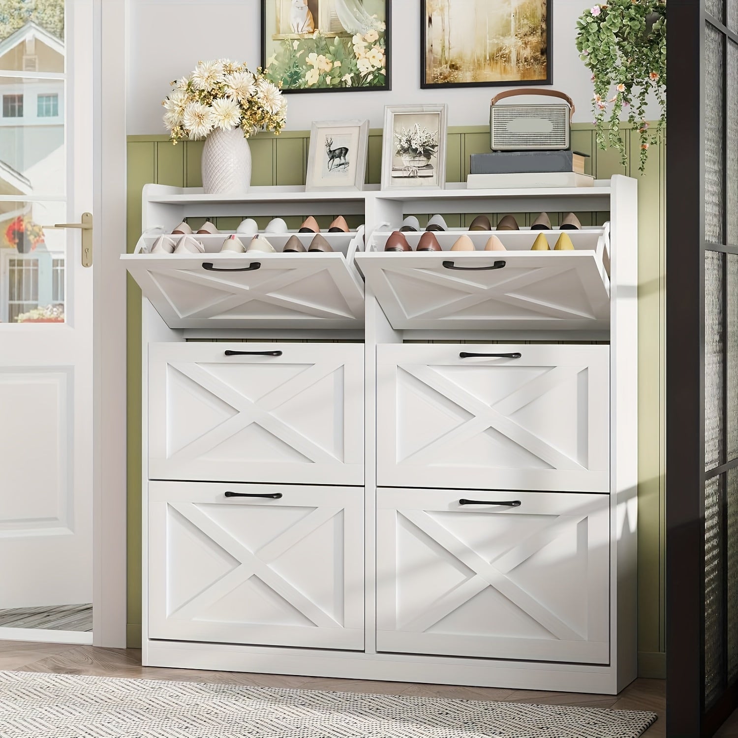 Washed Gray Shoe Storage Cabinet With 6 Flip Drawers - Wize - Z