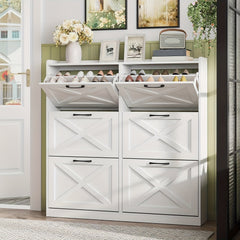 Washed Gray Shoe Storage Cabinet With 6 Flip Drawers - Wize - Z
