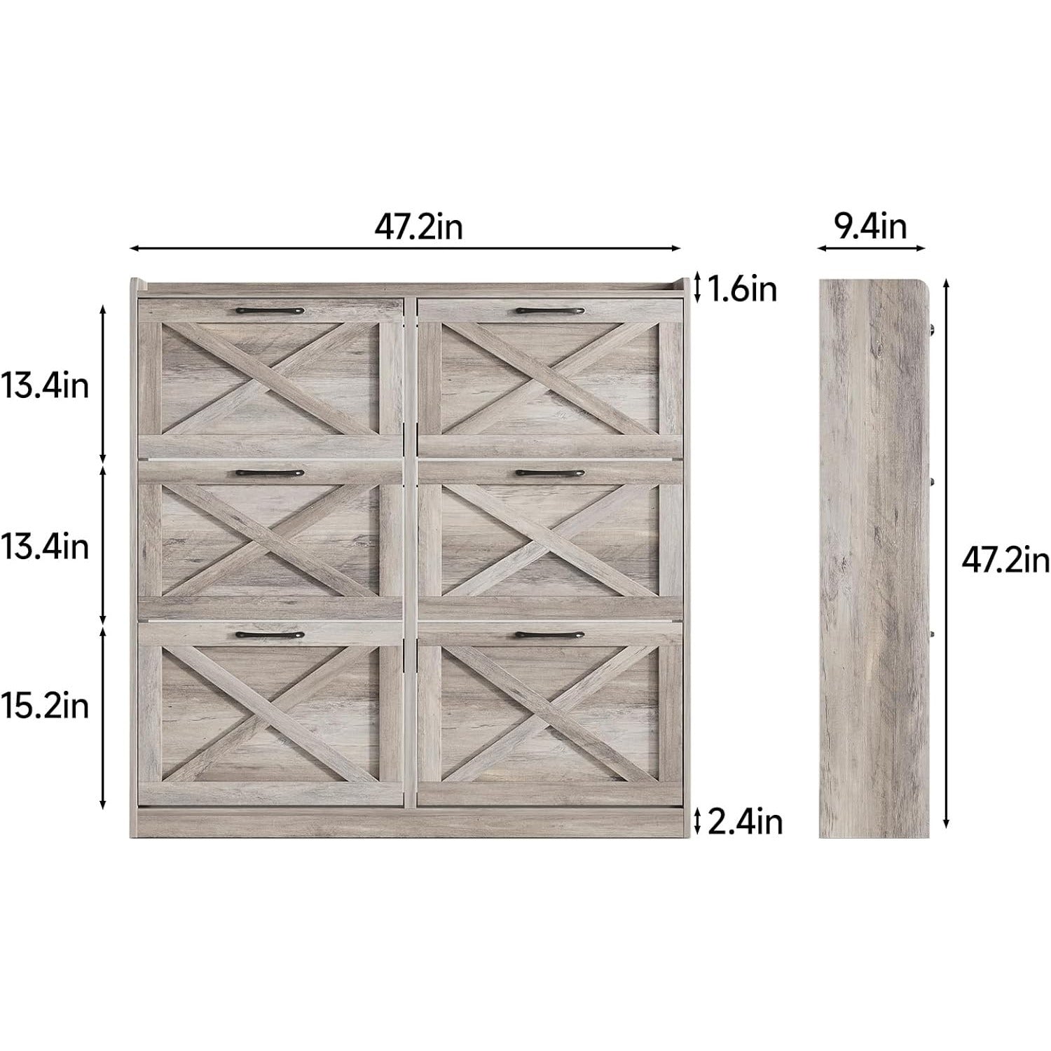 Washed Gray Shoe Storage Cabinet With 6 Flip Drawers - Wize - Z