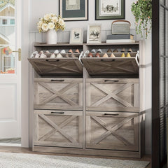 Washed Gray Shoe Storage Cabinet With 6 Flip Drawers - Wize - Z