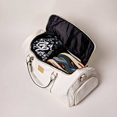 White Leather Weekender Duffle Bag - Wize - Z