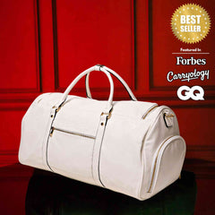 White Leather Weekender Duffle Bag - Wize - Z