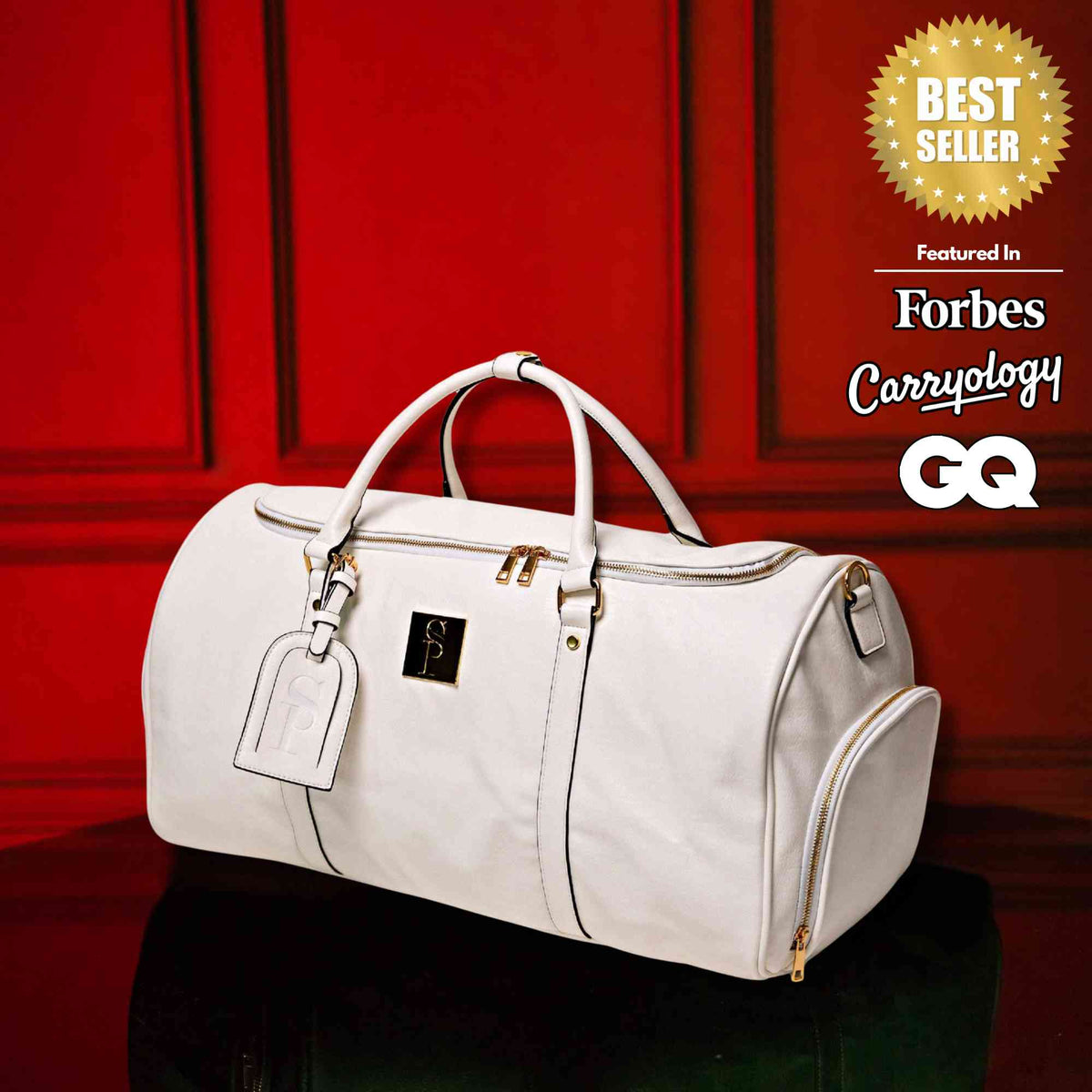 White Leather Weekender Duffle Bag - Wize - Z