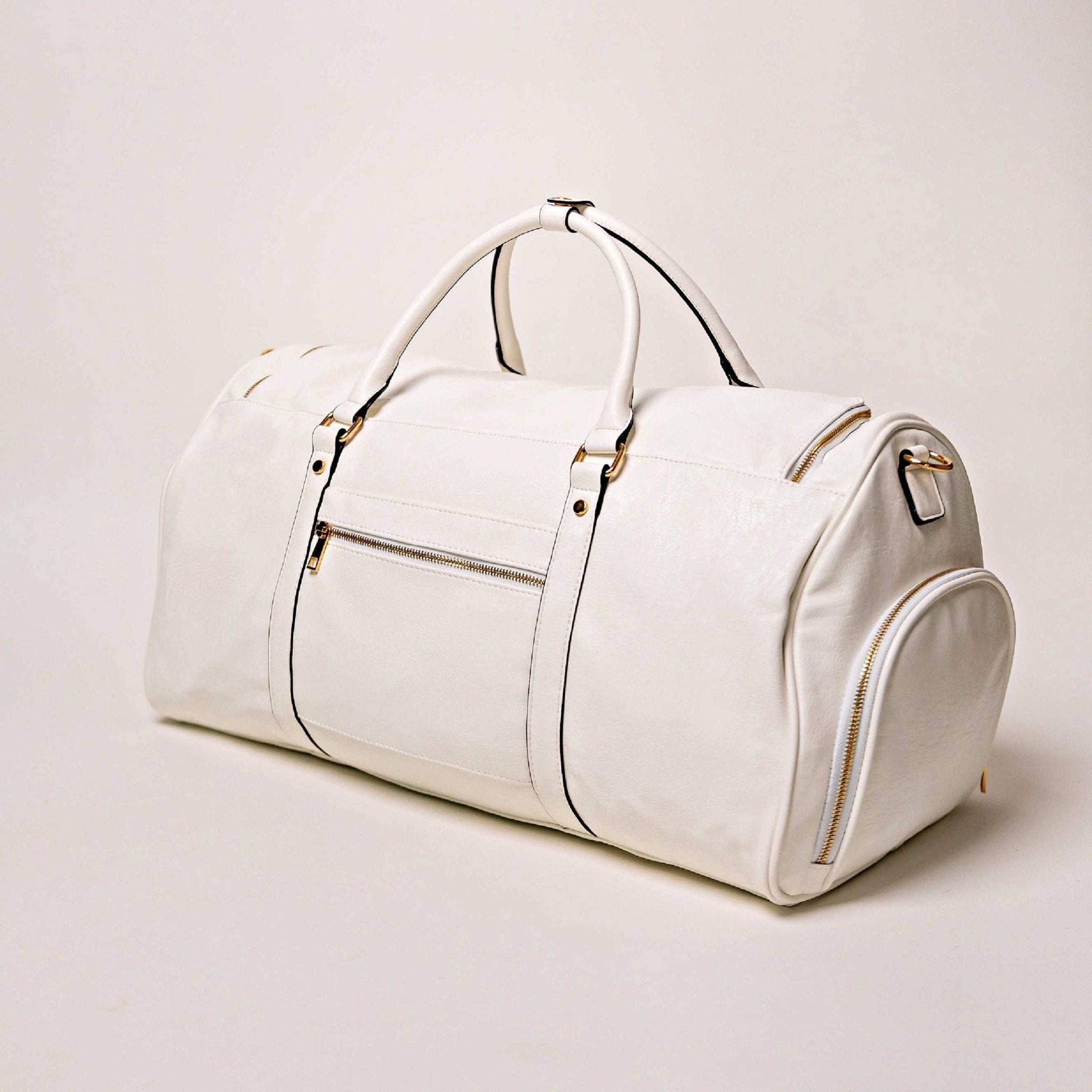 White Leather Weekender Duffle Bag - Wize - Z