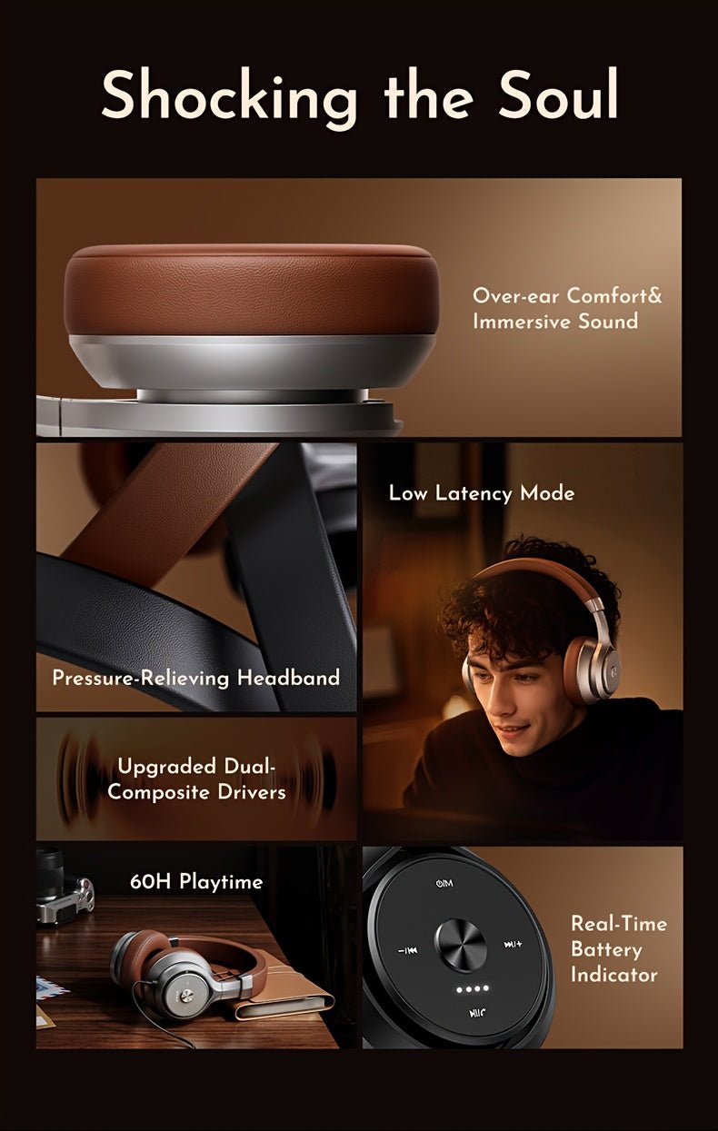 Wireless Over - Ear Headphones, HiFi Stereo, Deep Bass, Foldable Design, 30 - Hour Battery, Built - in Mic. Lightweight - Wize - Z